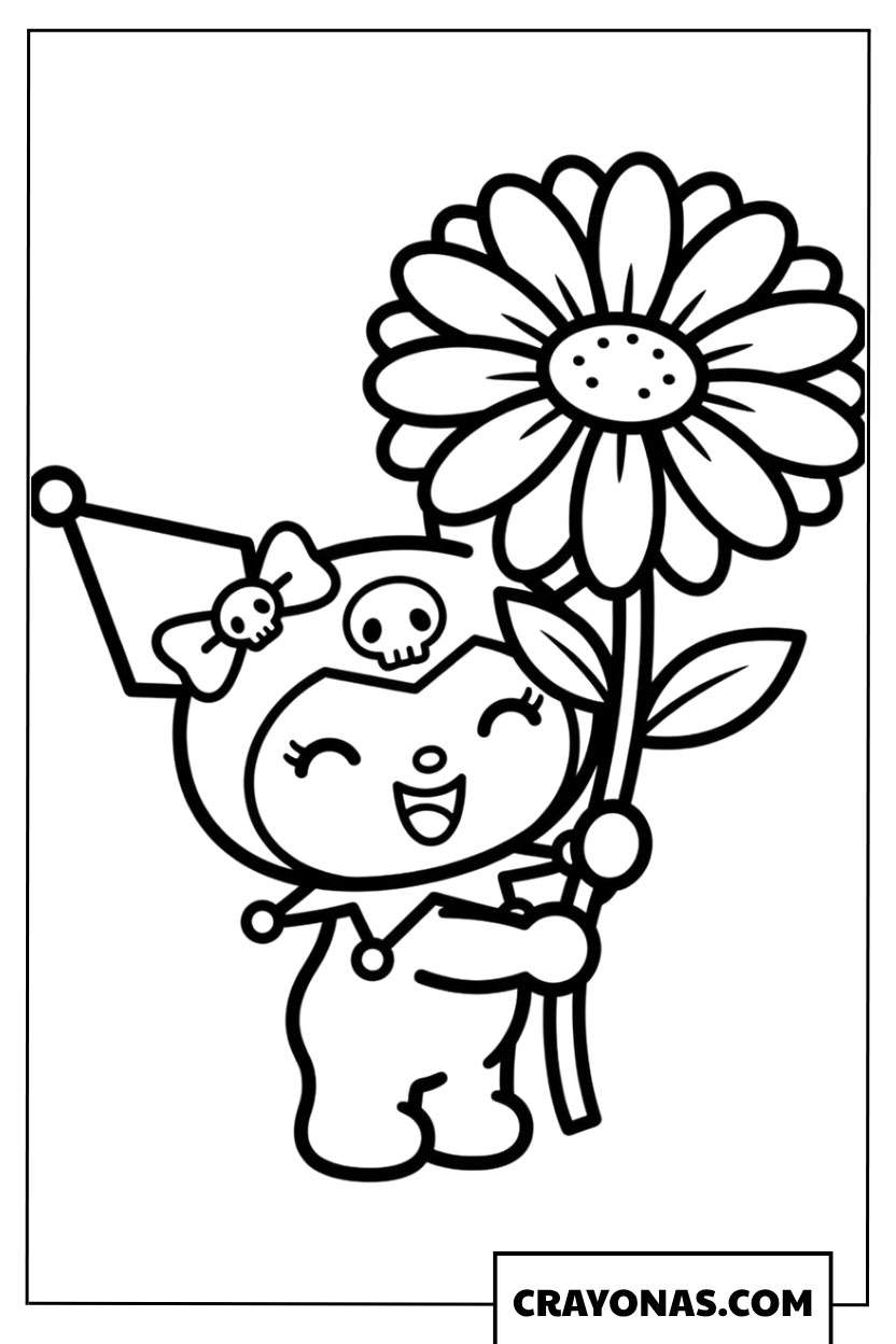 Kuromi Holding Big Flower Coloring Page