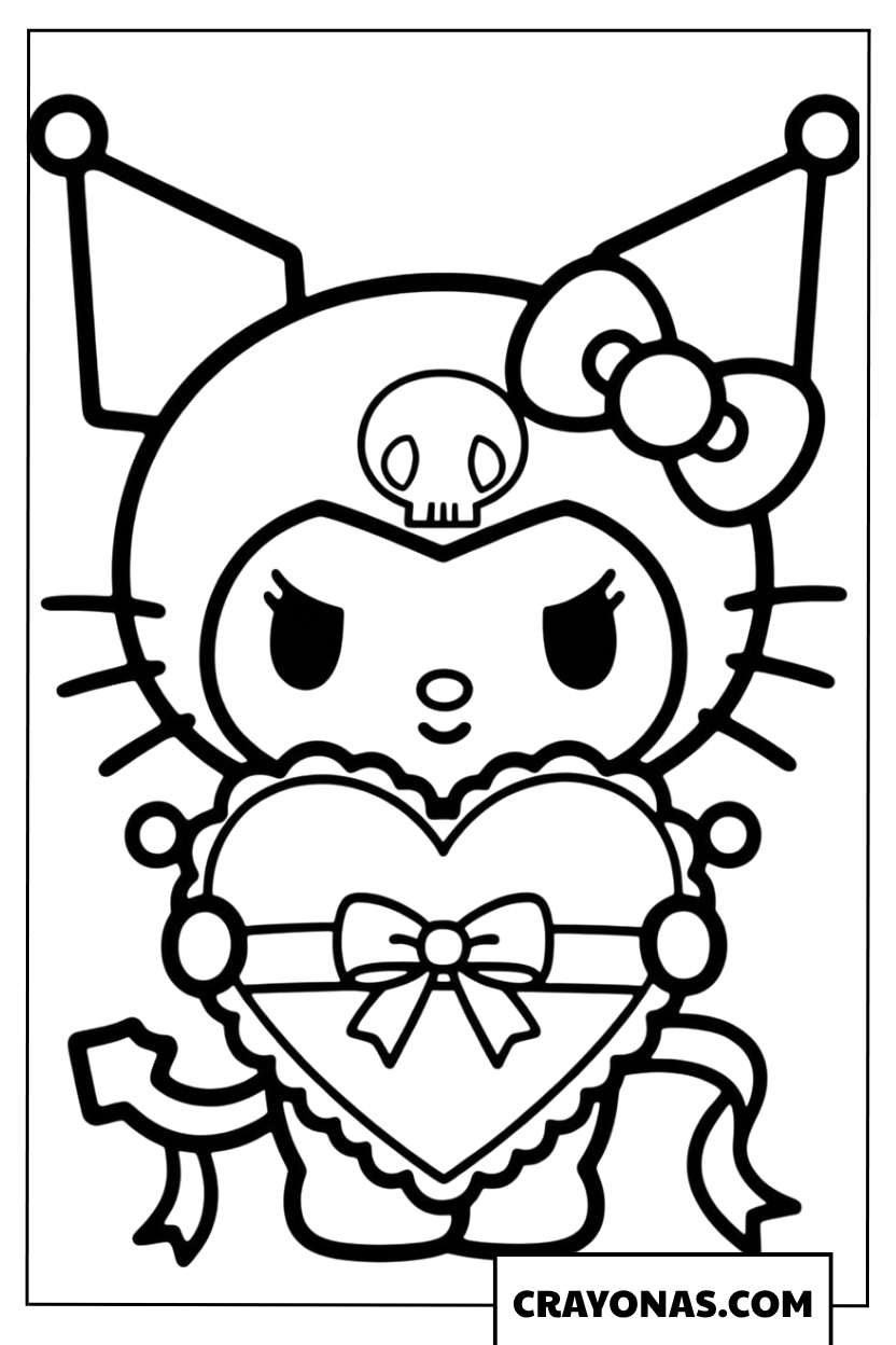 Kuromi Holding Heart Coloring Page