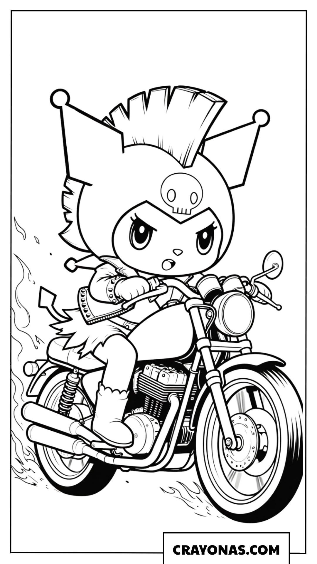 Kuromi Motorcycle Ride Coloring Page