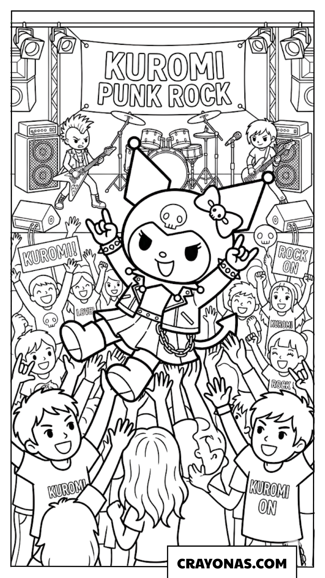 Kuromi Punk Rock Concert Coloring Page