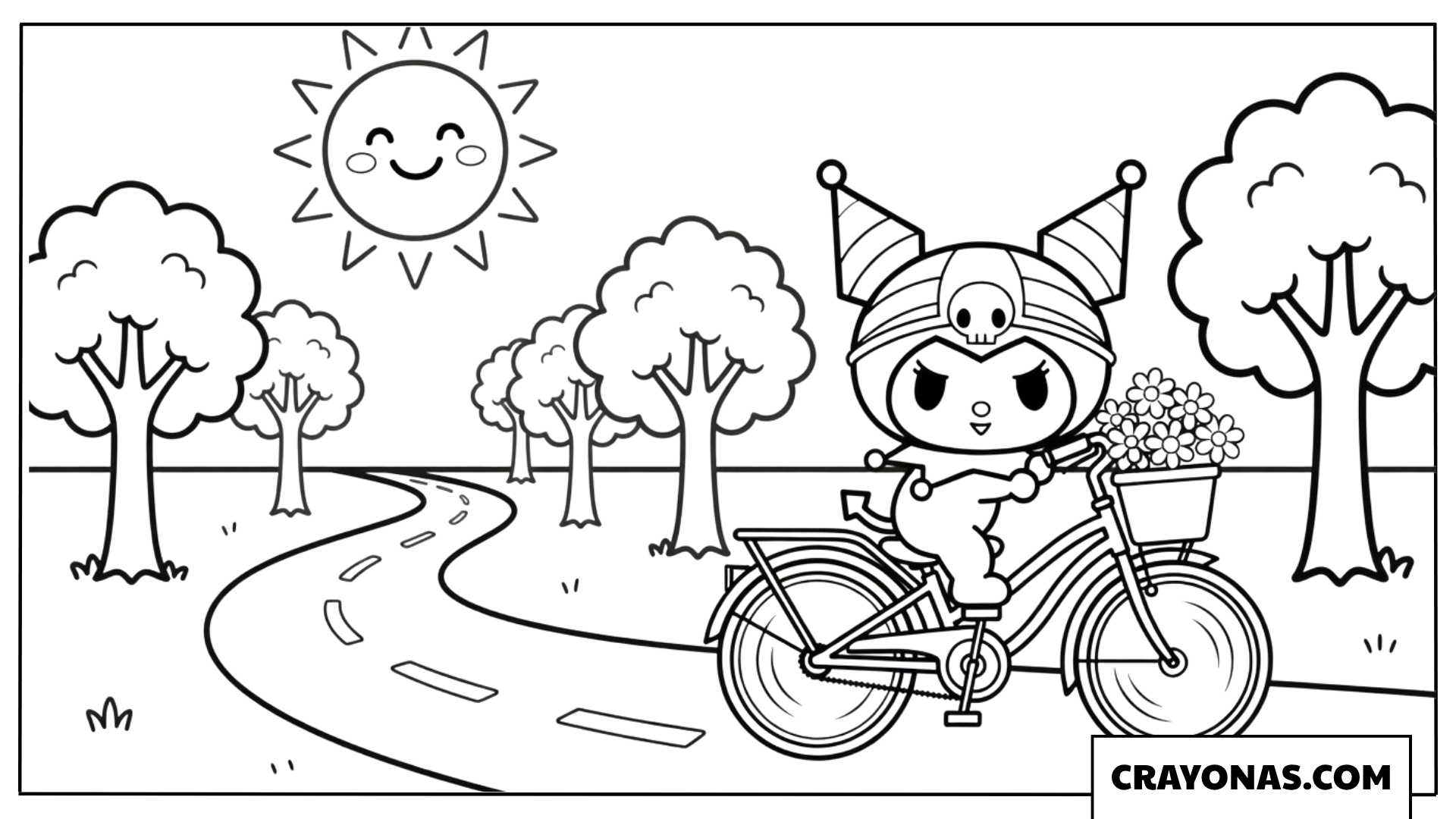 Kuromi Riding Bicycle Coloring Page