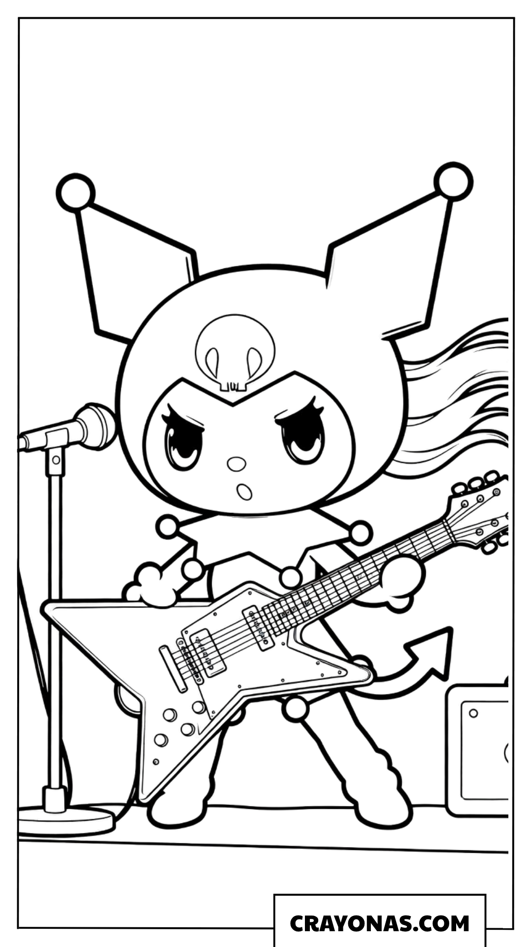Kuromi Rock Star Guitar Coloring Page