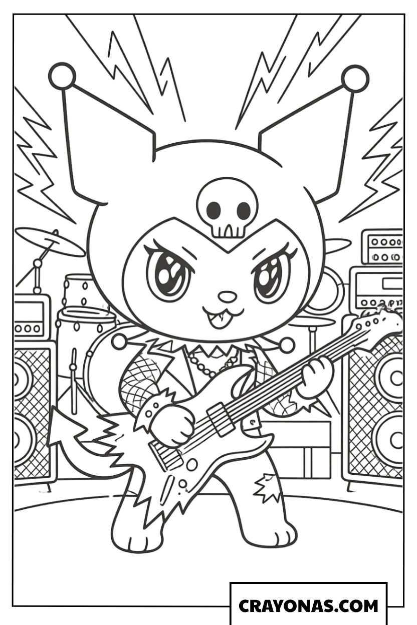 Kuromi Rock Star Guitar Coloring Page