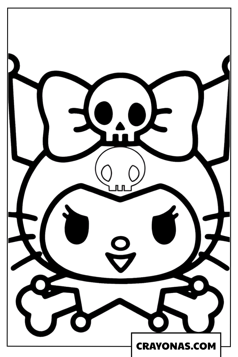 Kuromi Skull Bow Portrait Coloring Page