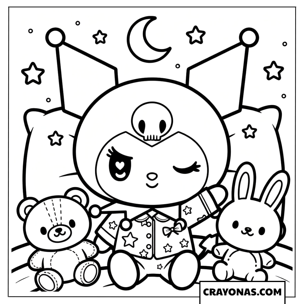 Kuromi Sleepover Party Coloring Page