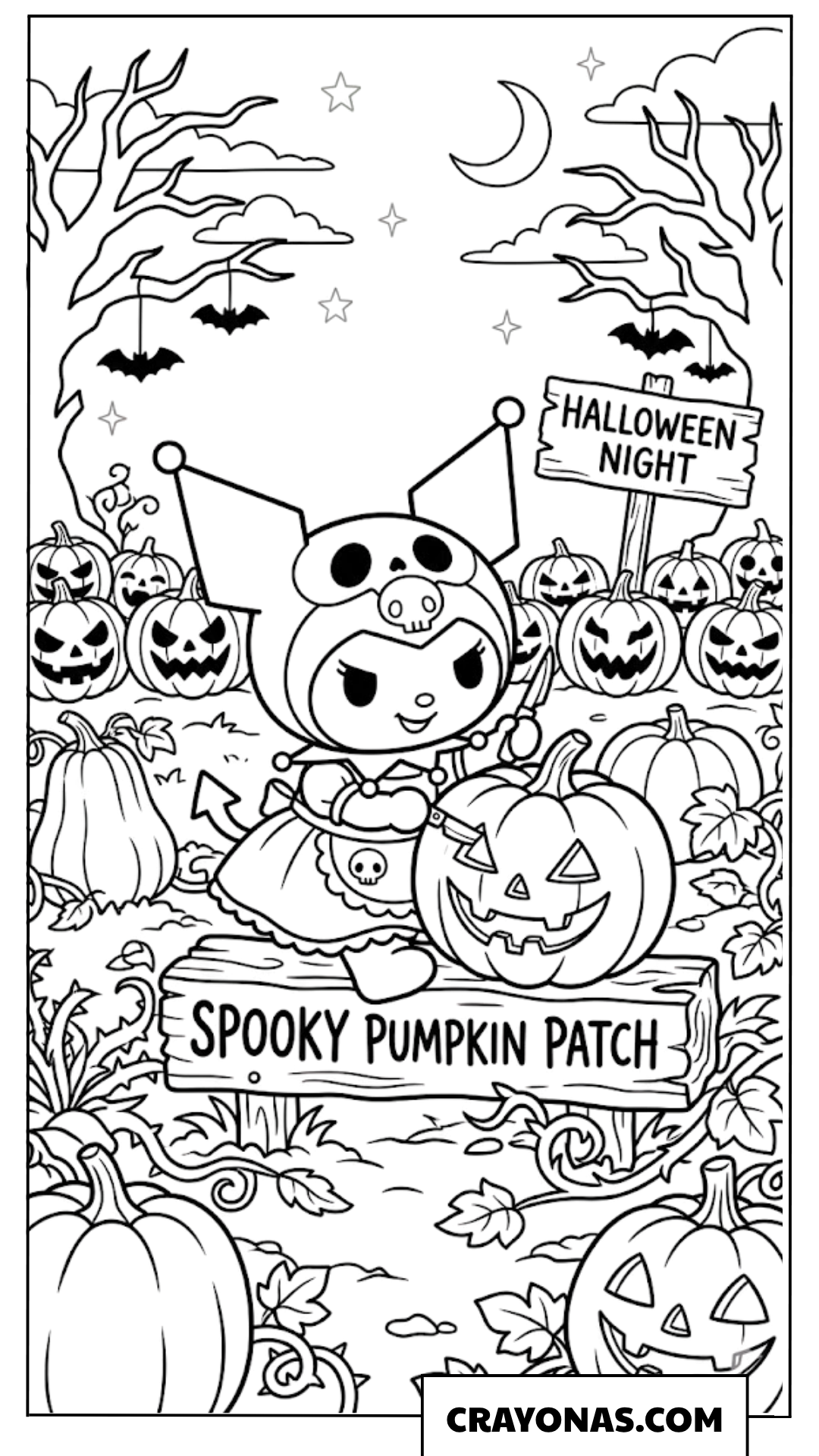 Kuromi Spooky Pumpkin Patch Coloring Page