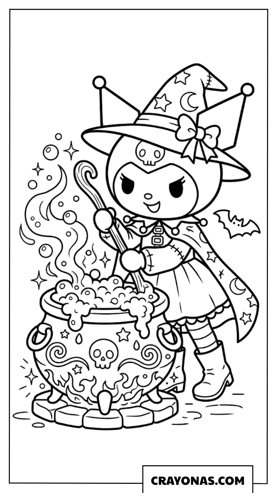 Kuromi Witch Cauldron Coloring Page