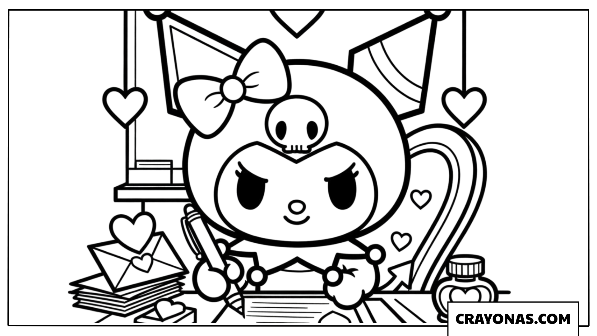 Kuromi Writing Love Letters Coloring Page