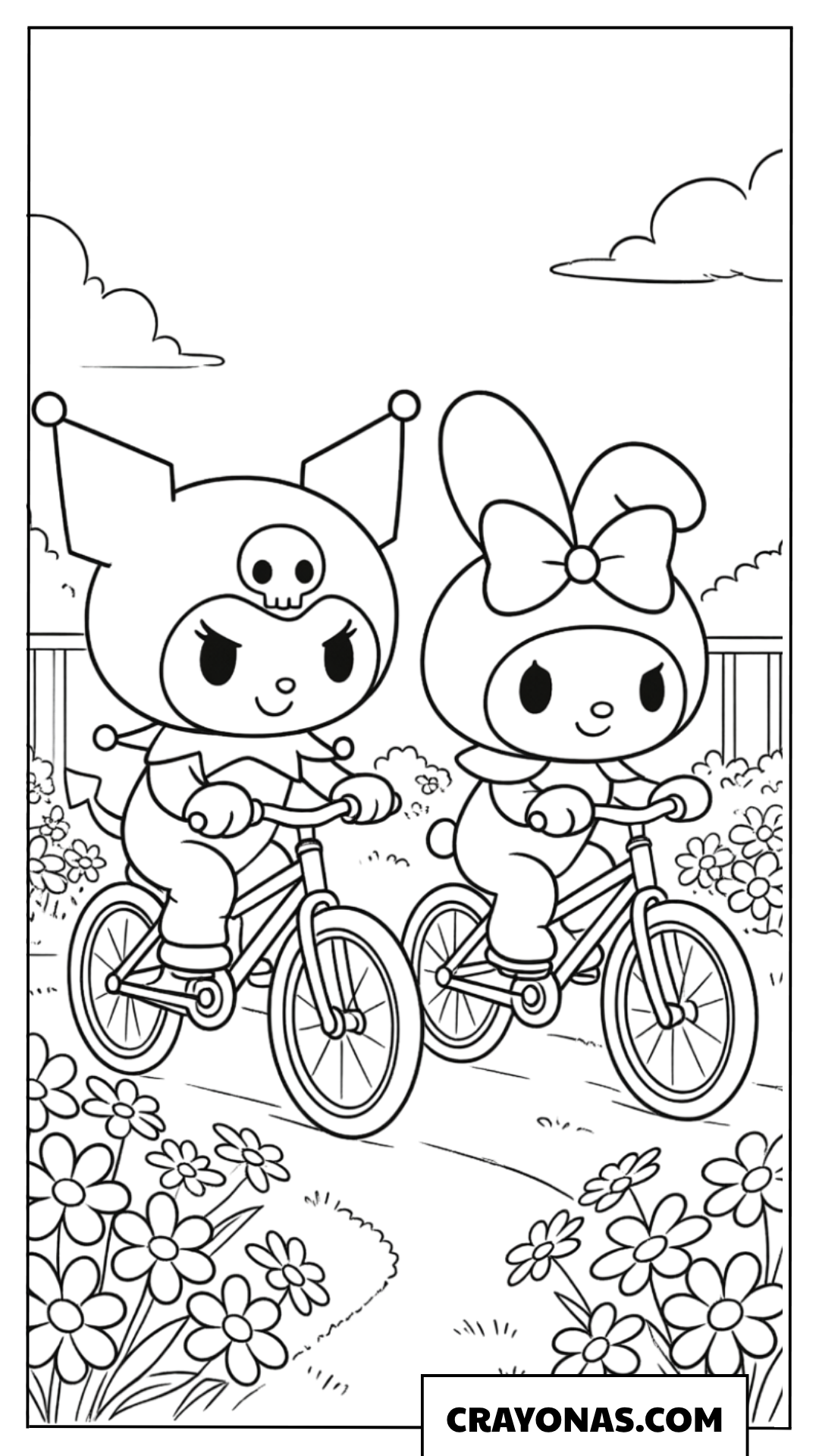 Kuromi and My Melody Bicycle Ride Coloring Page