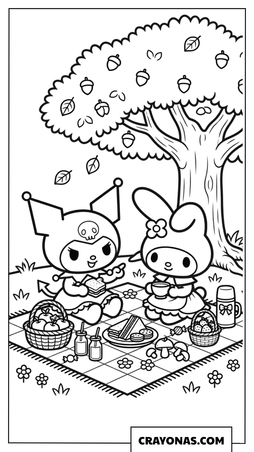Kuromi and My Melody Picnic Coloring Page