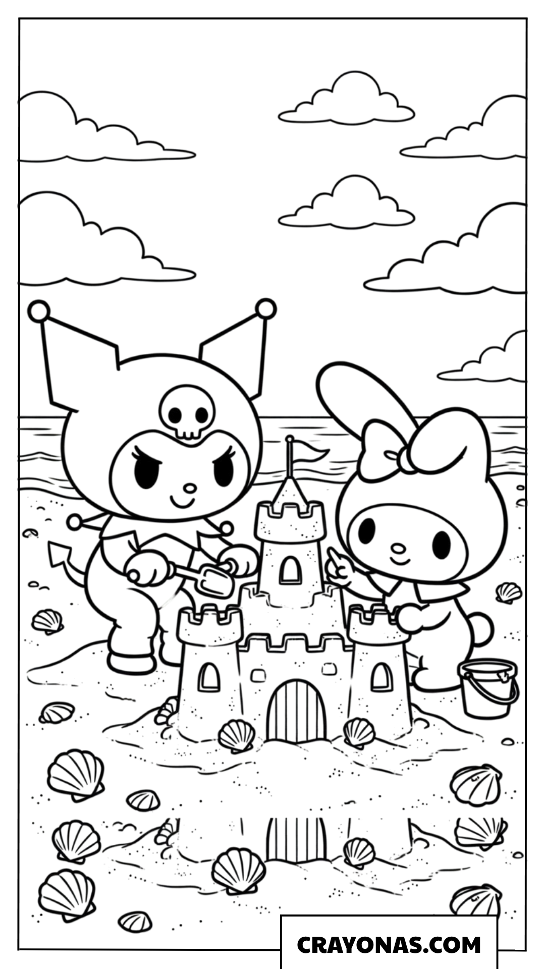 Kuromi and My Melody Sandcastle Coloring Page