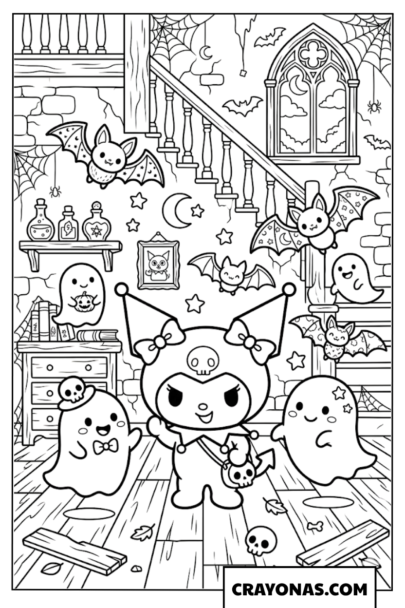 Kuromi in Haunted House Coloring Page