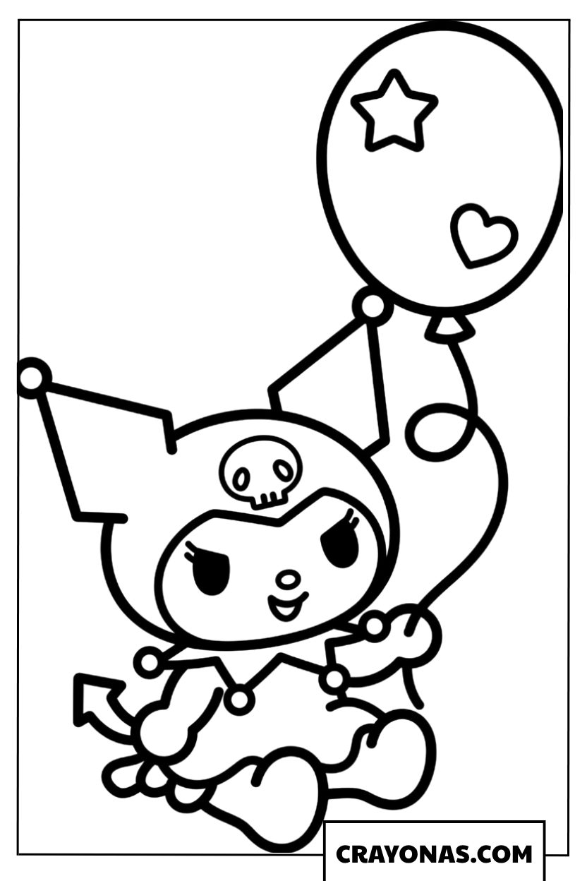 Kuromi with Balloons Coloring Page