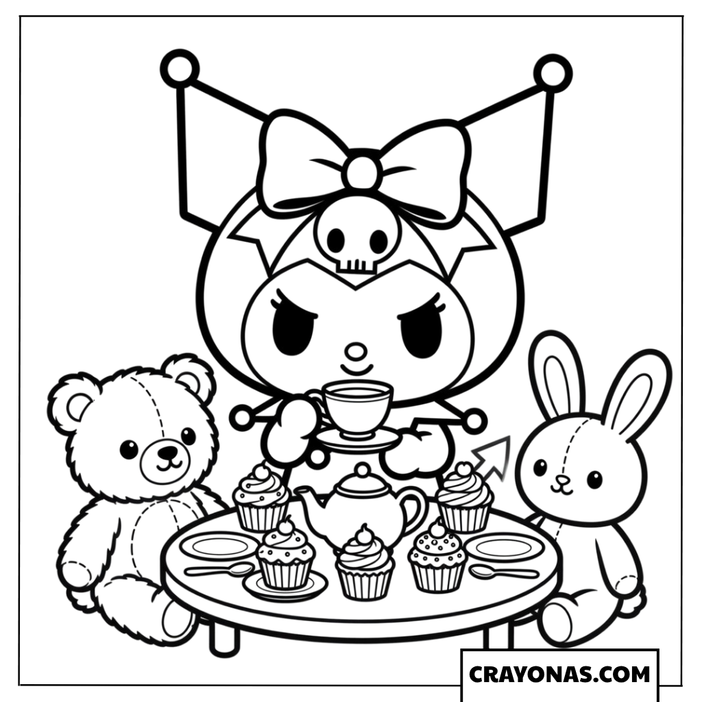 Kuromi Sweet Tea Party Coloring Page