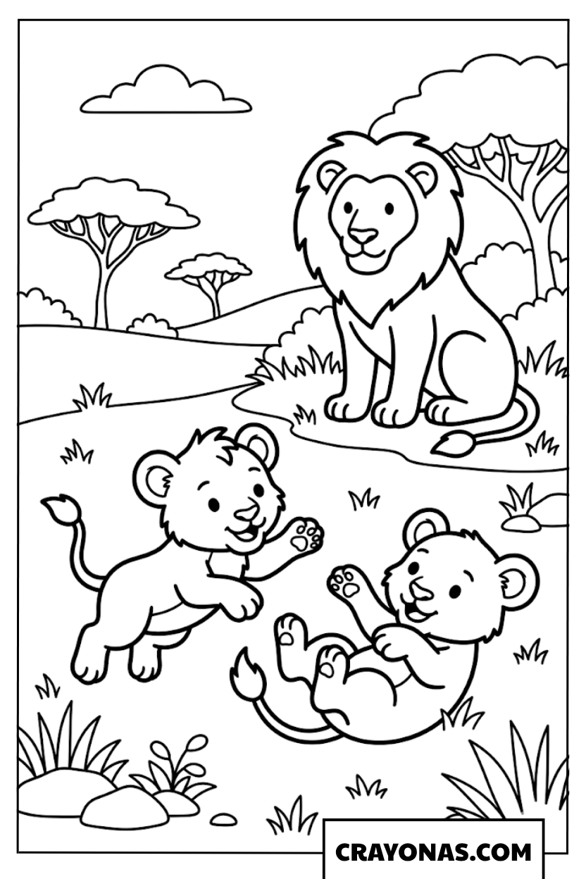 Lion Cubs Playing Coloring Page