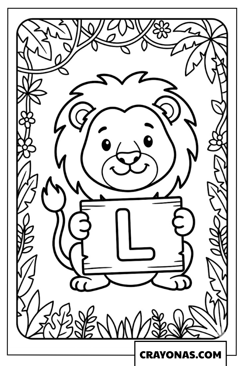 Lion Holding Letter L Coloring Page