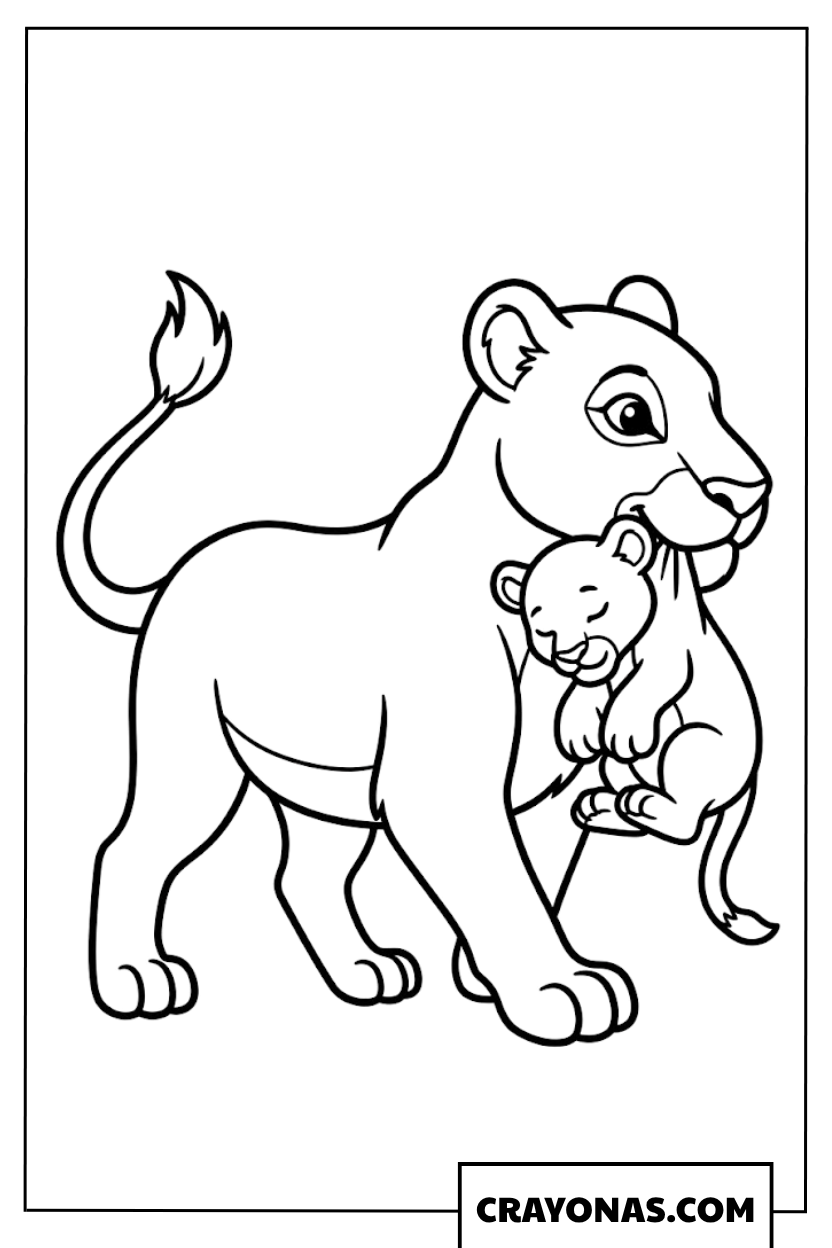 Lioness Carrying Cub Coloring Page