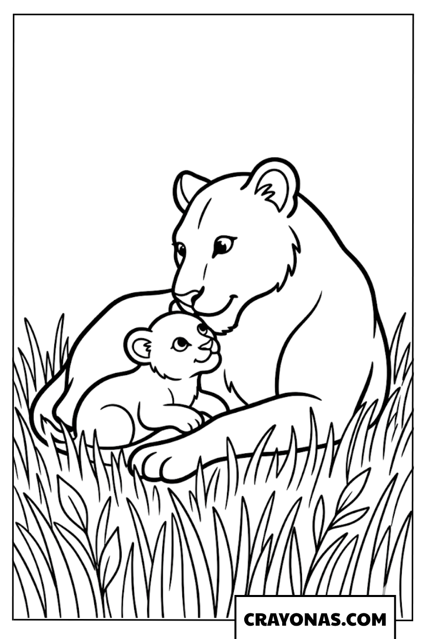 Lioness with Baby Cub Coloring Page