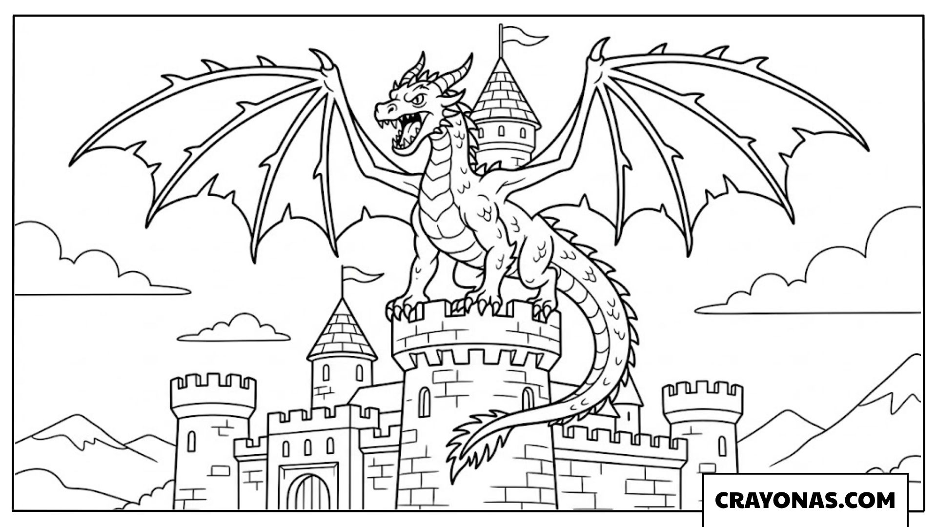 Majestic Dragon on Castle Tower Coloring Page