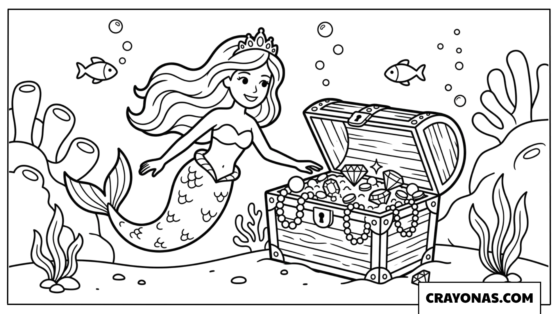 Mermaid Barbie Treasure Chest Coloring Page