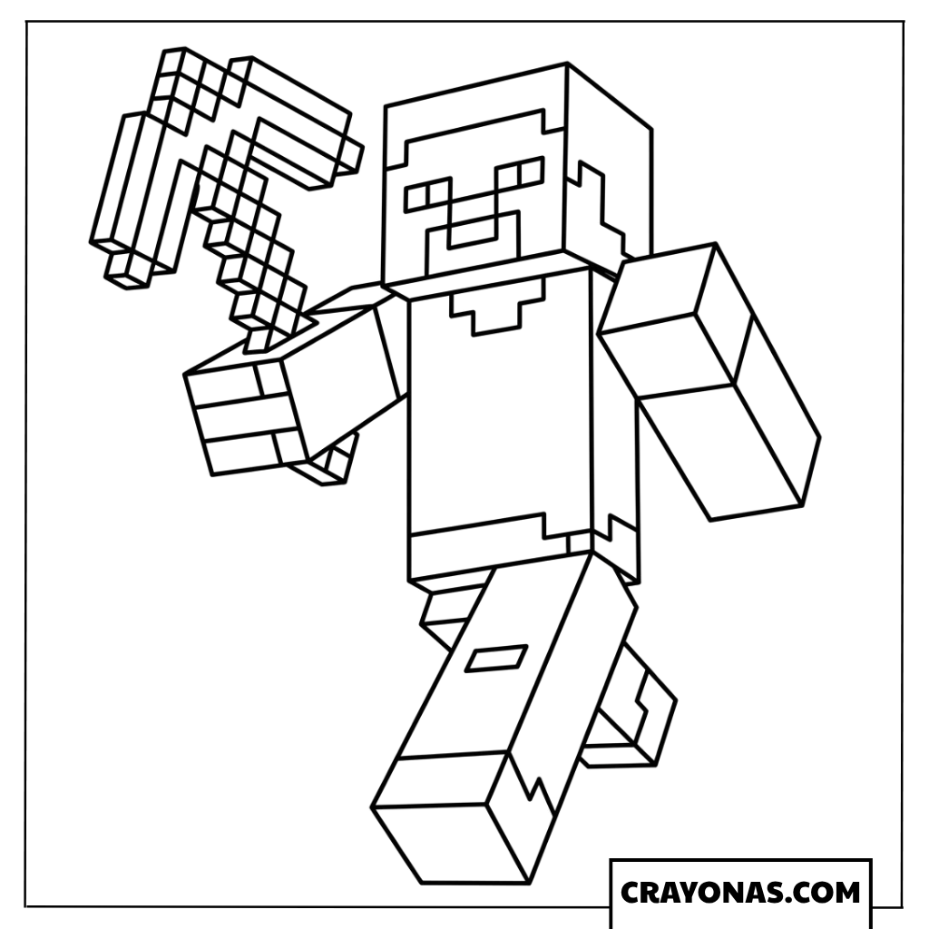 Minecraft Steve Pickaxe Coloring Page