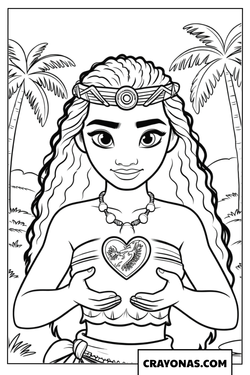 Moana Holding the Heart of Te Fiti Coloring Page