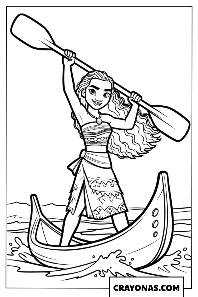 Moana Navigating the Ocean Coloring Page