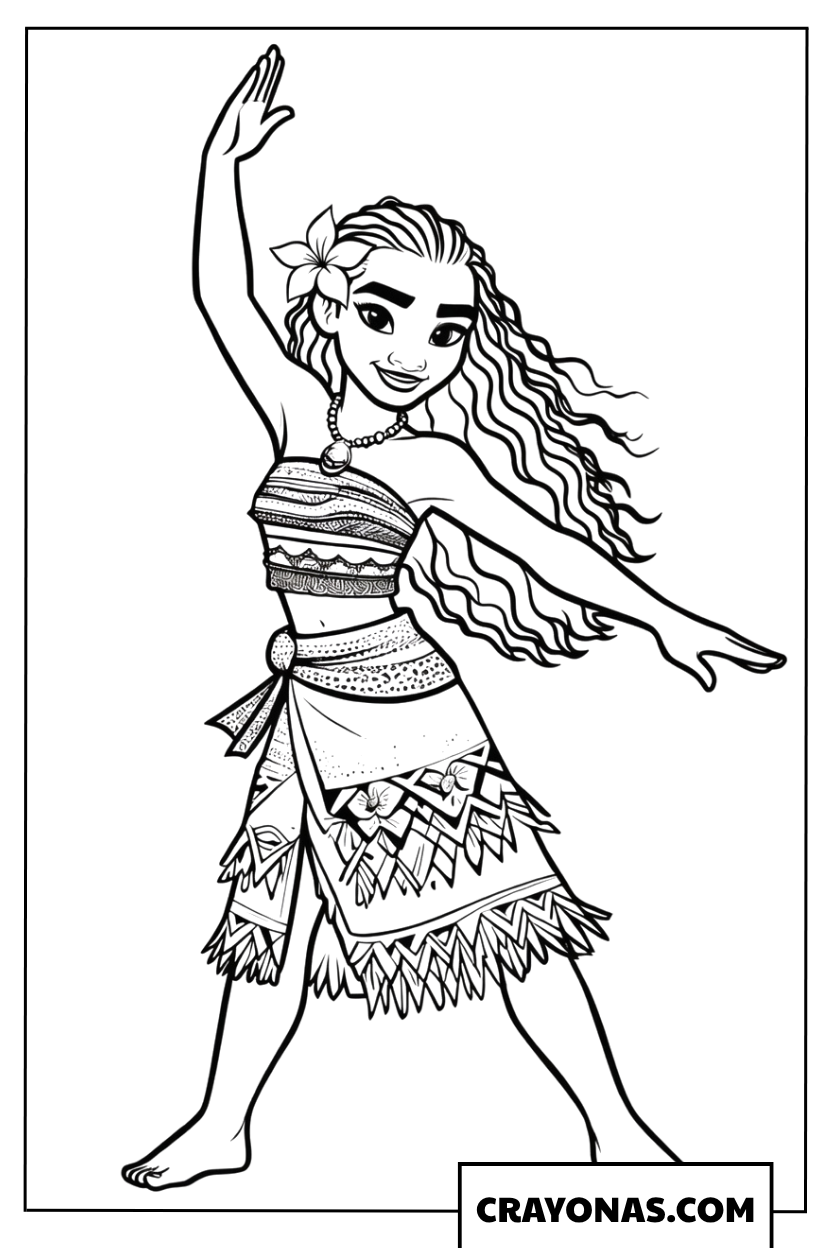 Moana Performing a Traditional Dance Coloring Page