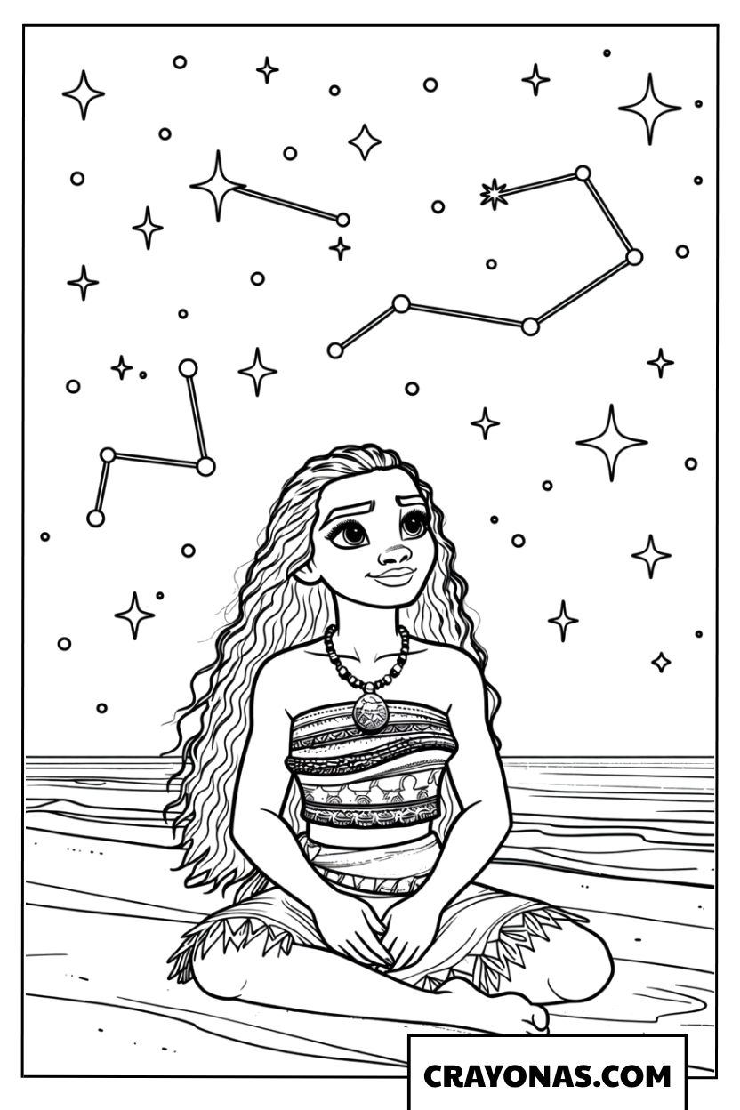Moana Stargazing for Wayfinding Coloring Page