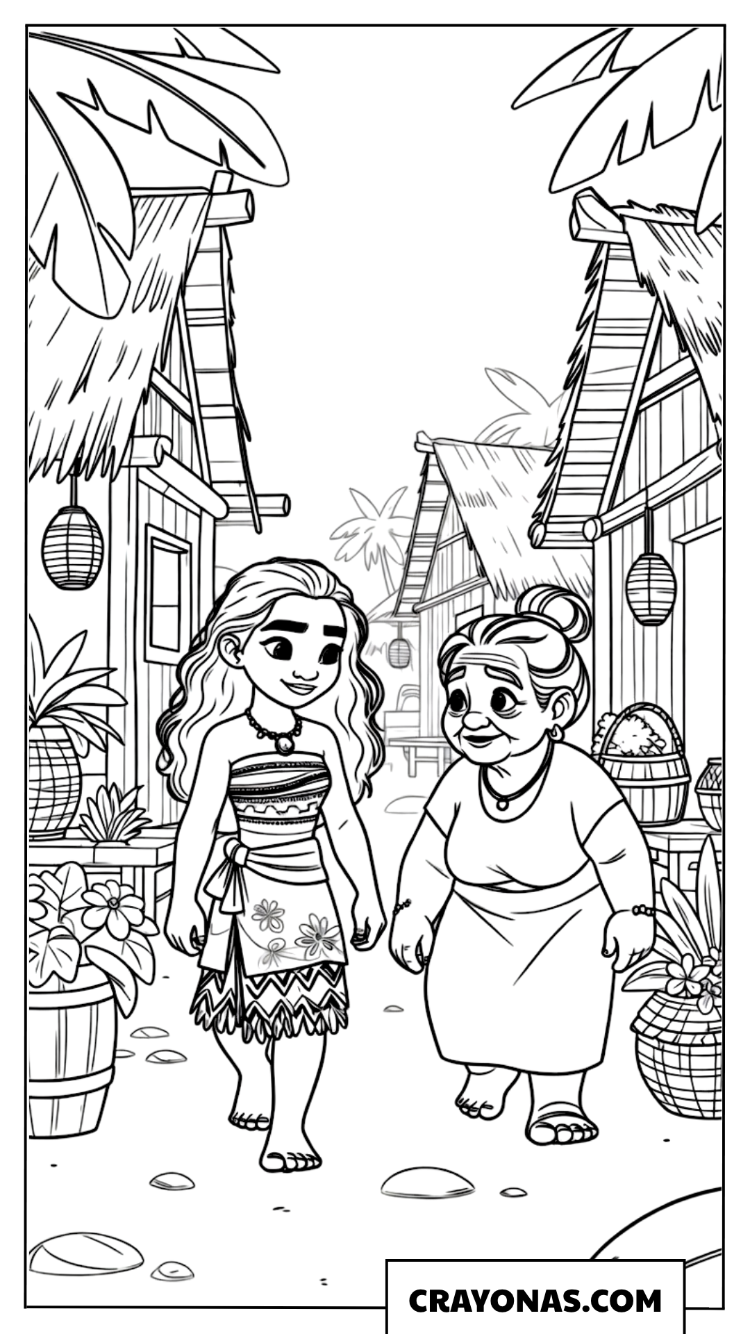 Moana Walking with Gramma Tala Coloring Page