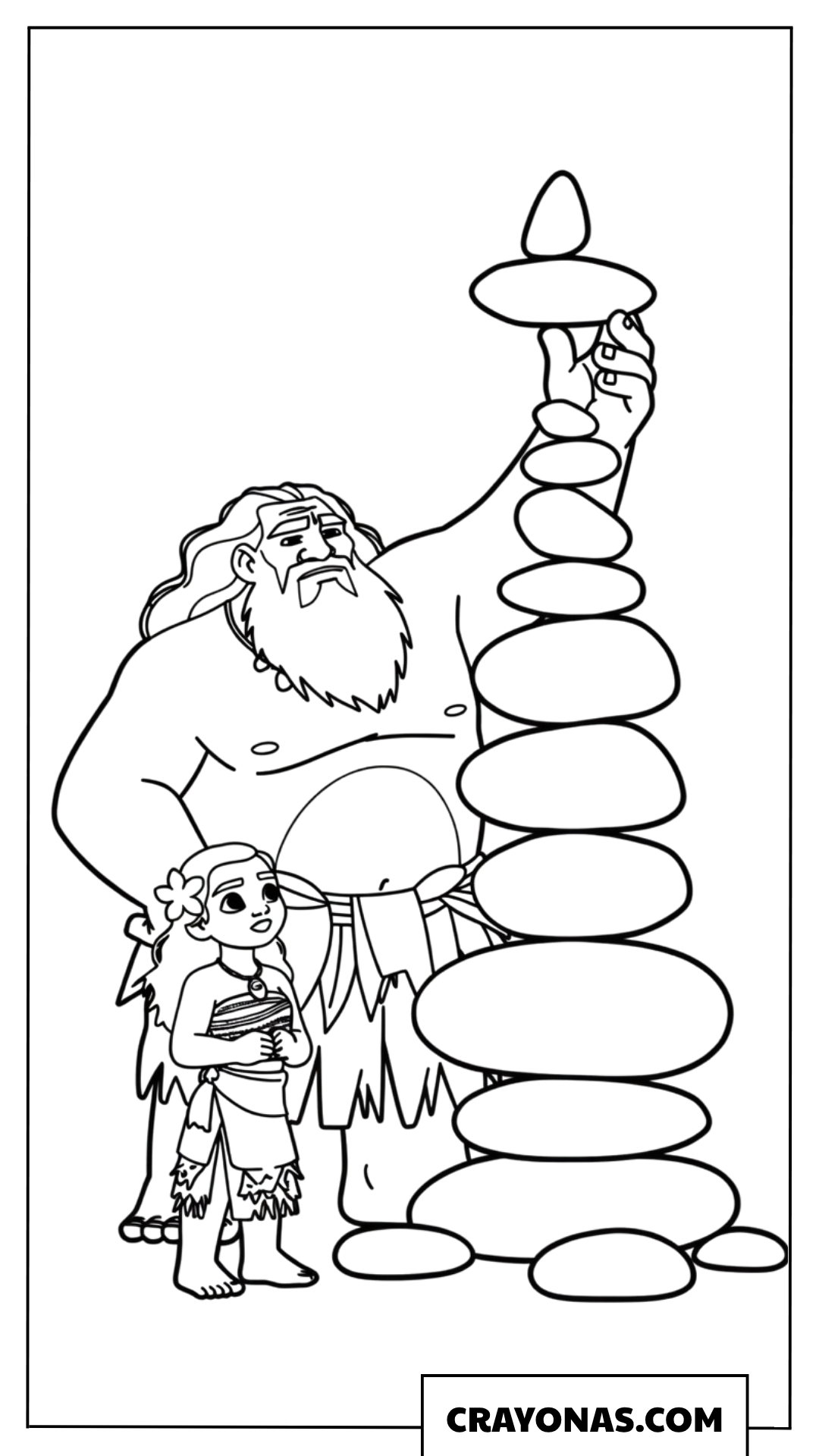 Moana and Chief Tui at the Stone Lookout Coloring Page