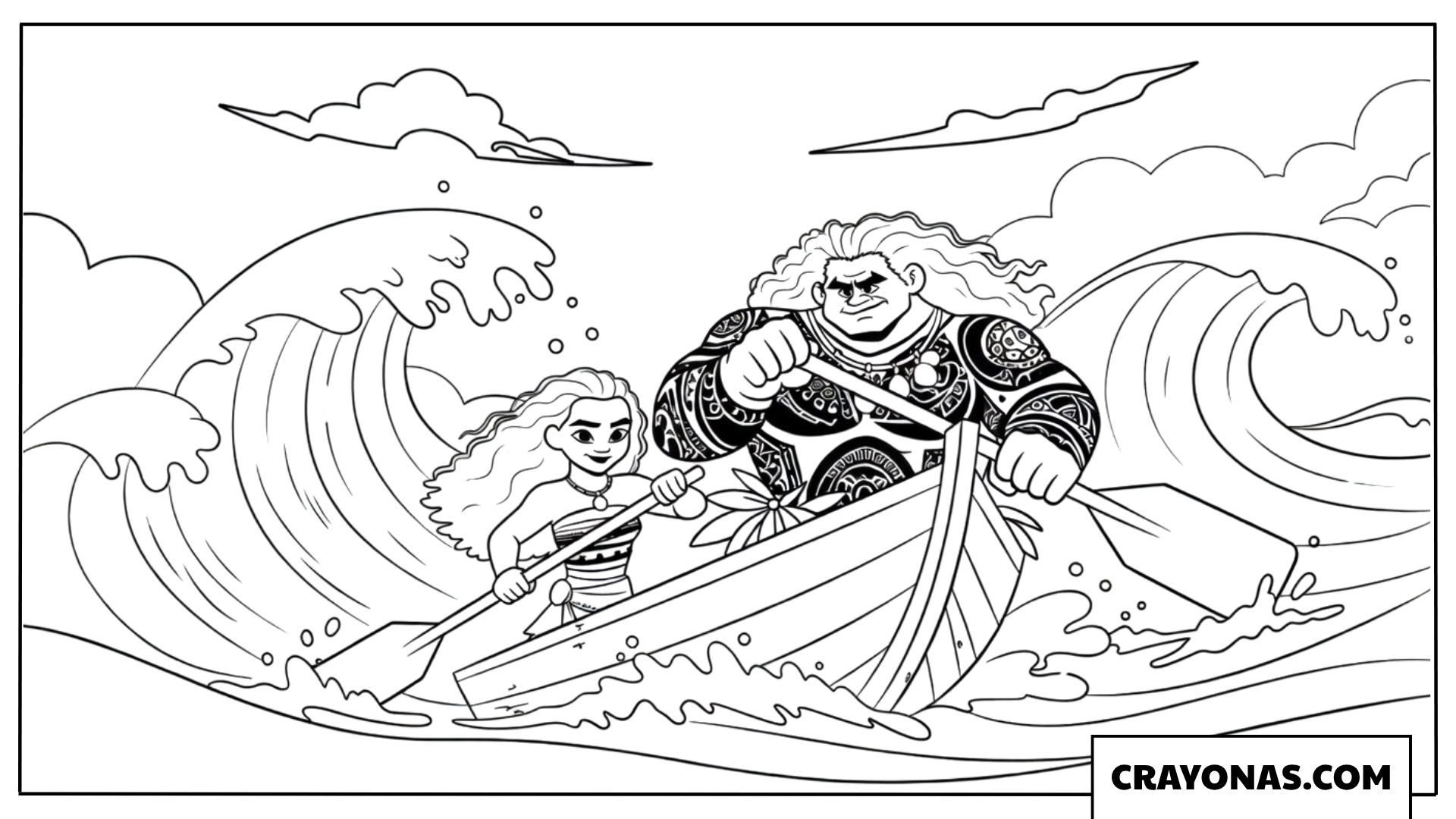 Moana and Maui Sailing Together Coloring Page