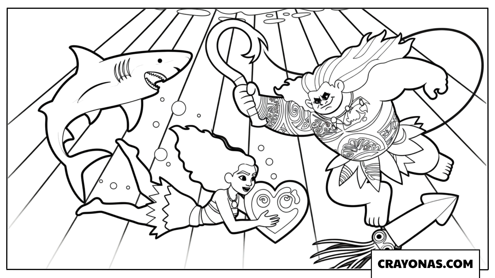 Moana and Maui's Underwater Adventure Coloring Page
