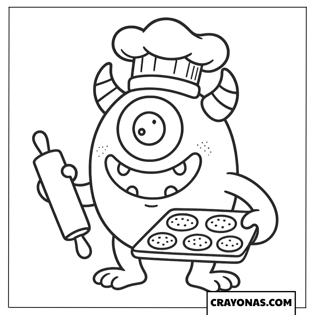 Monster Chef Baking Pizza Coloring Page