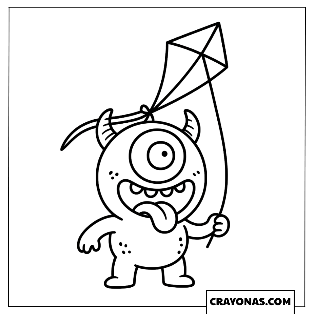 Monster Flying a Kite Coloring Page
