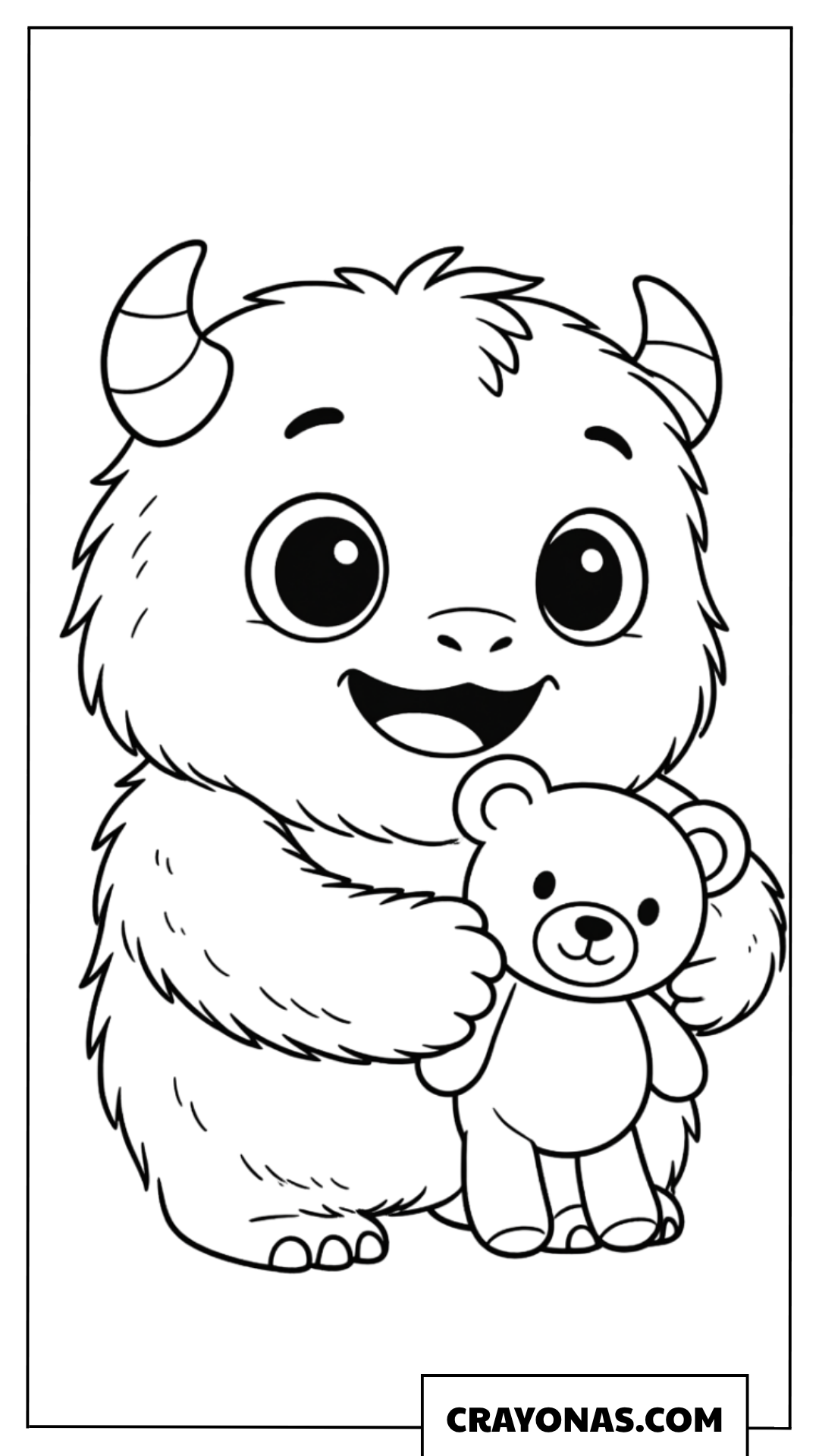 Monster Hugging a Teddy Bear Coloring Page