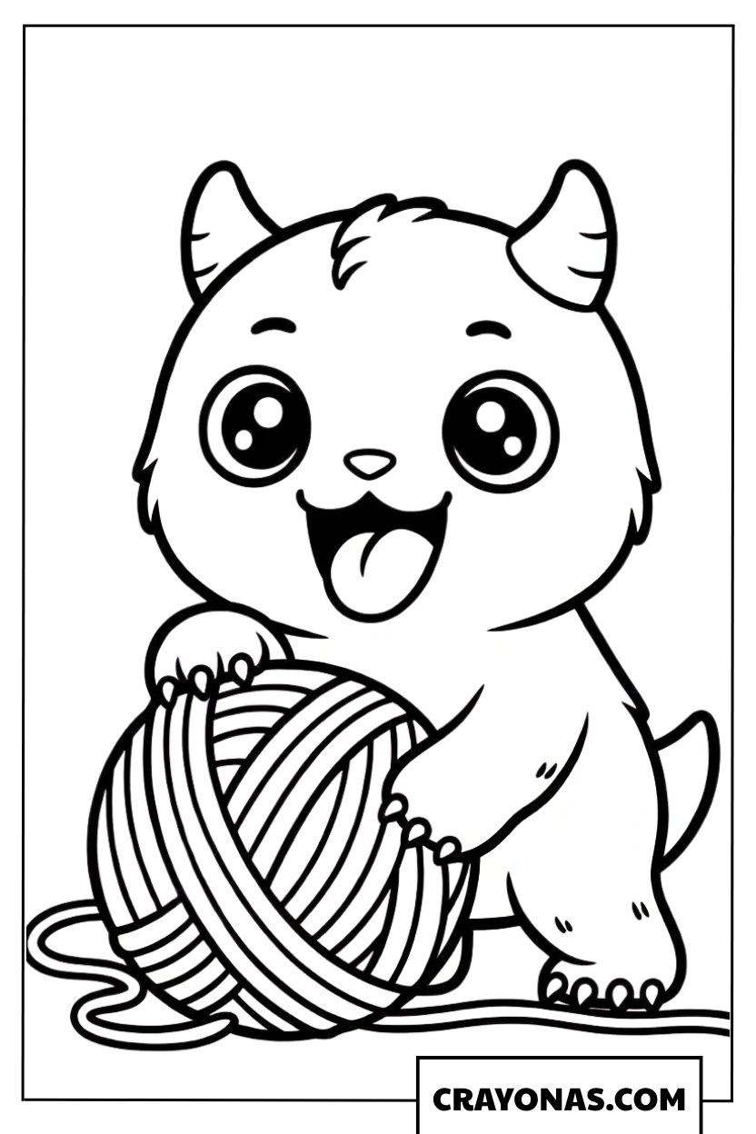 Monster Playing with Yarn Coloring Page