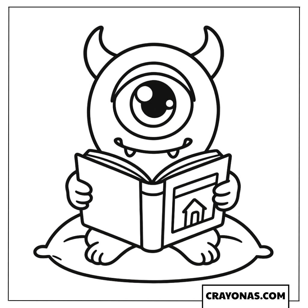 Monster Reading a Book Coloring Page