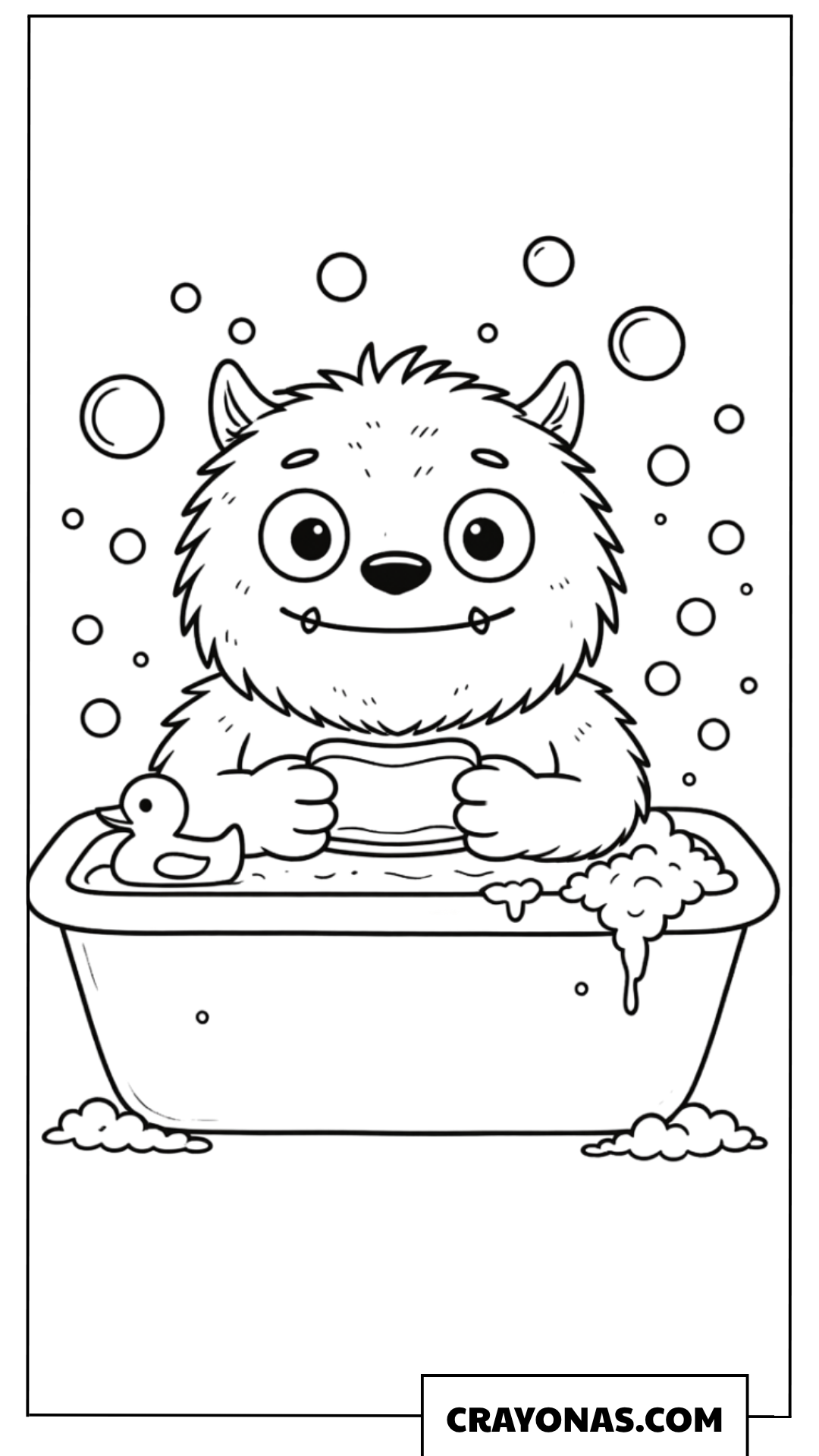 Monster Taking a Bubble Bath Coloring Page