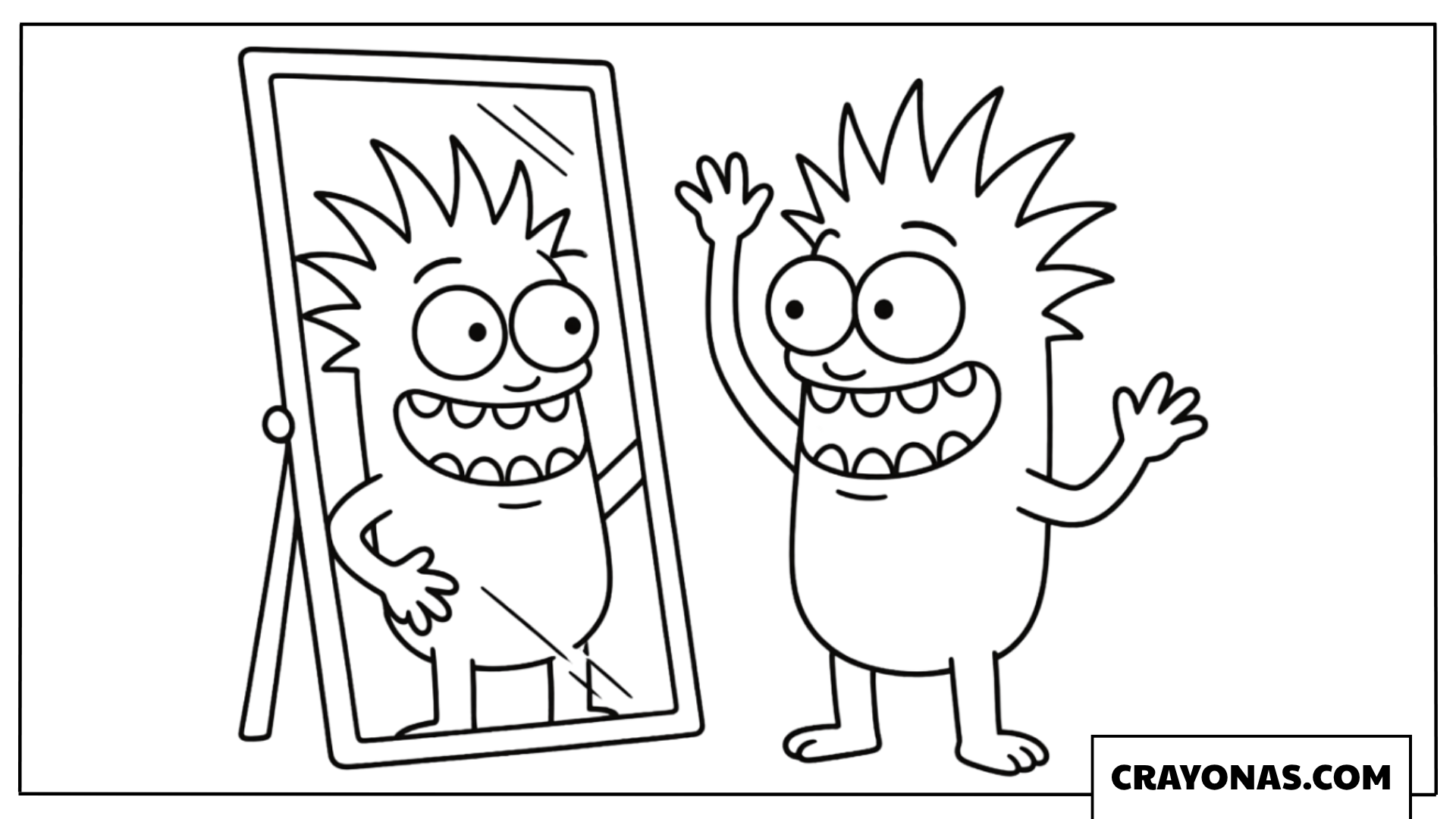 Monster Waving at Mirror Coloring Page