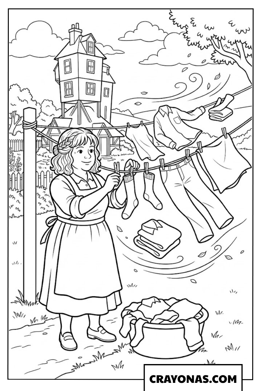 Mrs Weasley Hanging Laundry Coloring Pages