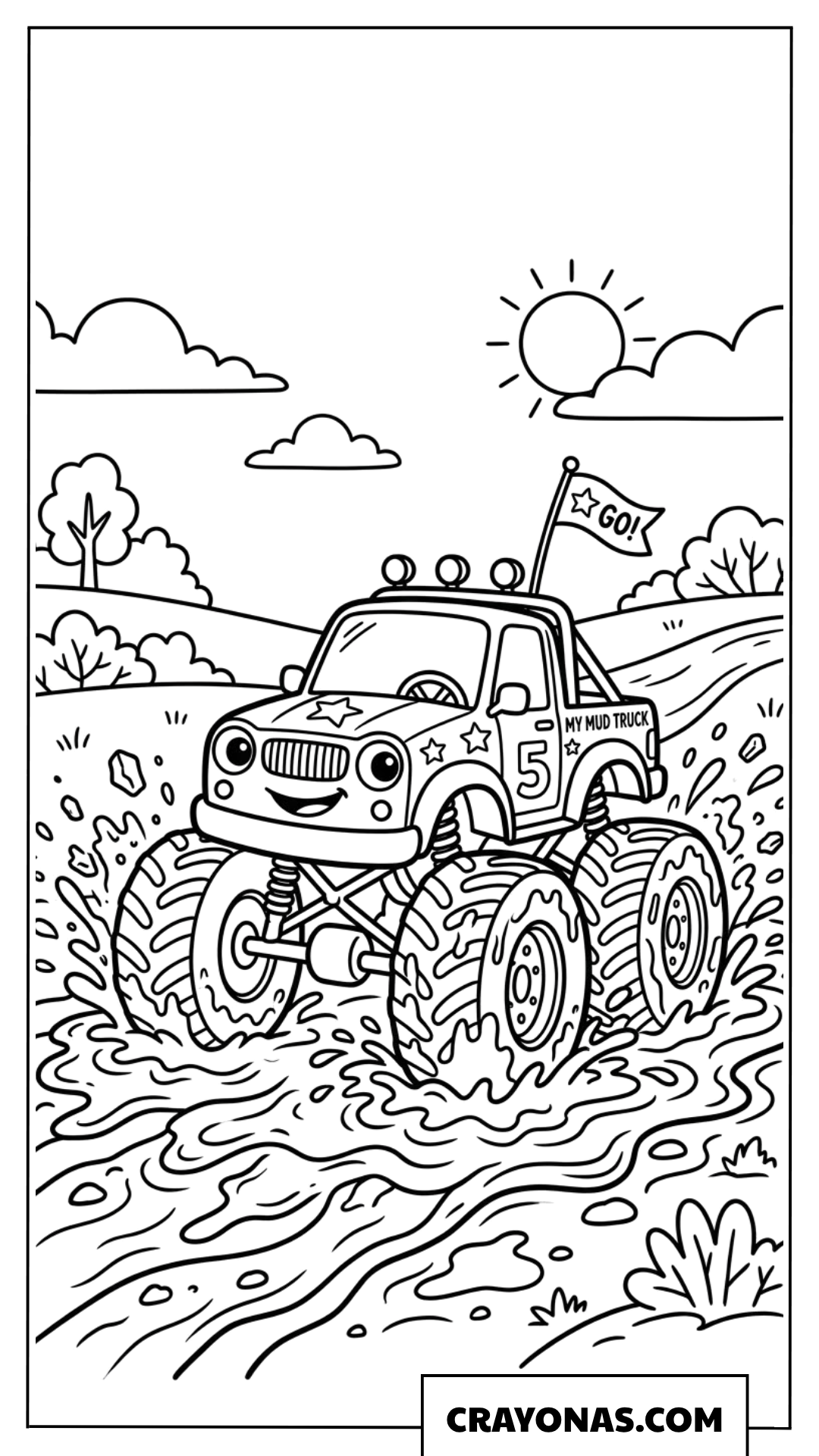 Mud Splashing Monster Truck Coloring Page