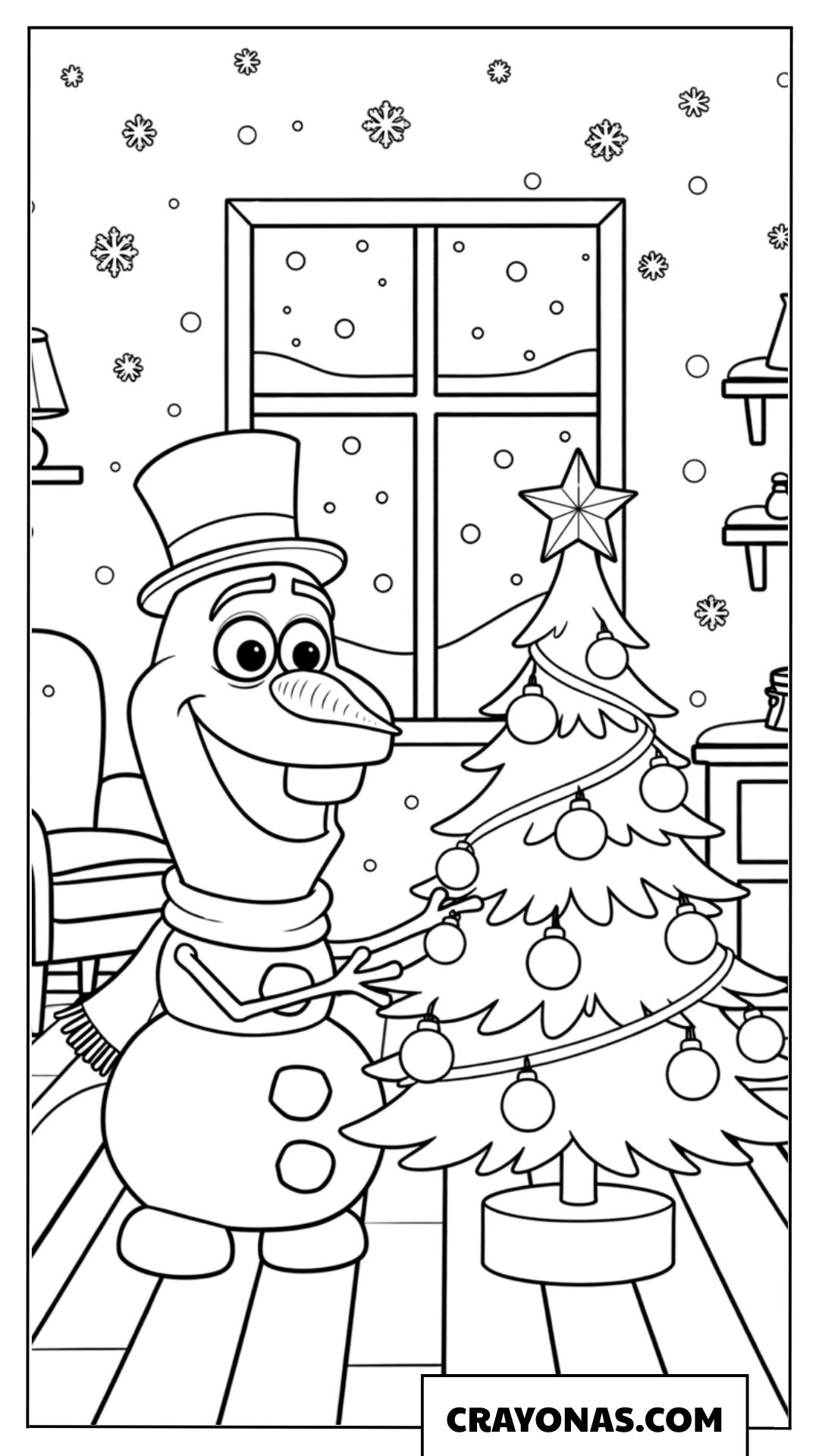 Olaf Decorating the Christmas Tree Coloring Page