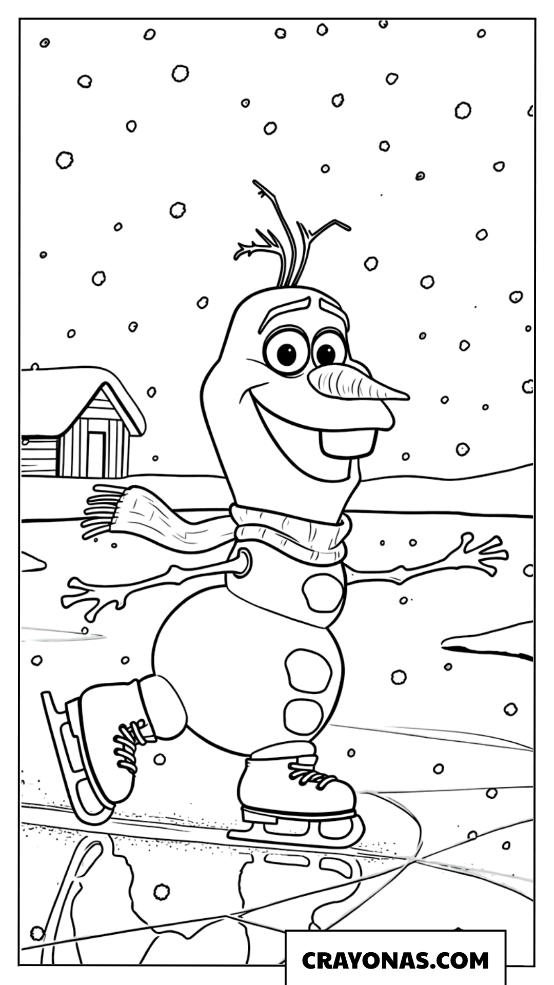 Olaf Ice Skating in the Snow Coloring Page