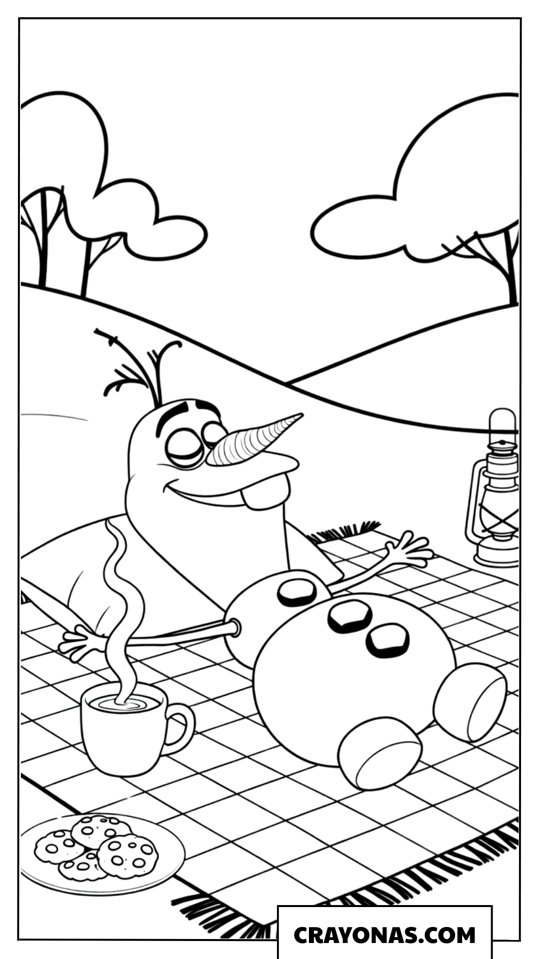 Olaf Relaxing on a Picnic Blanket Coloring Page