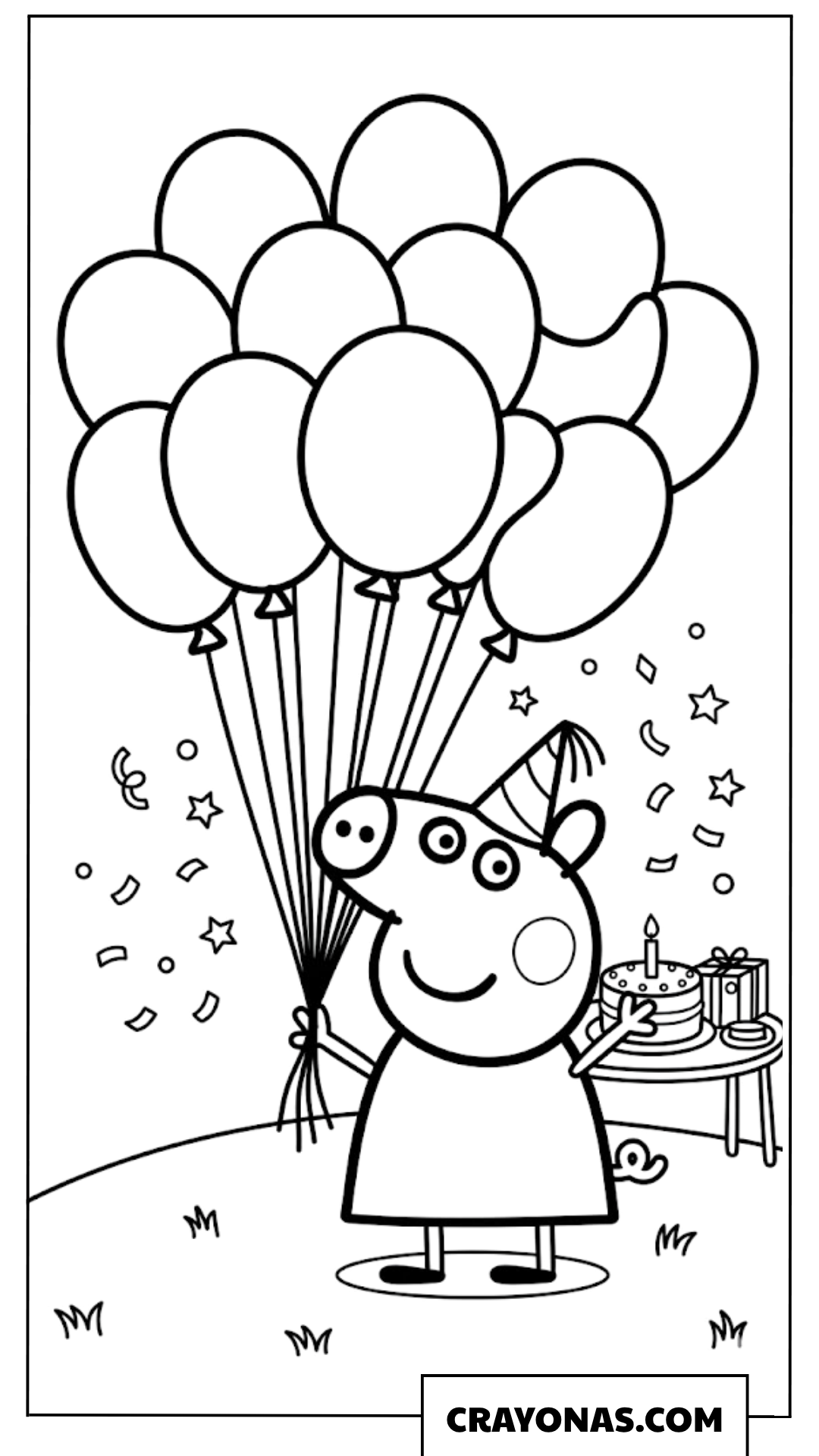Peppa Pig Balloons Birthday Coloring Page
