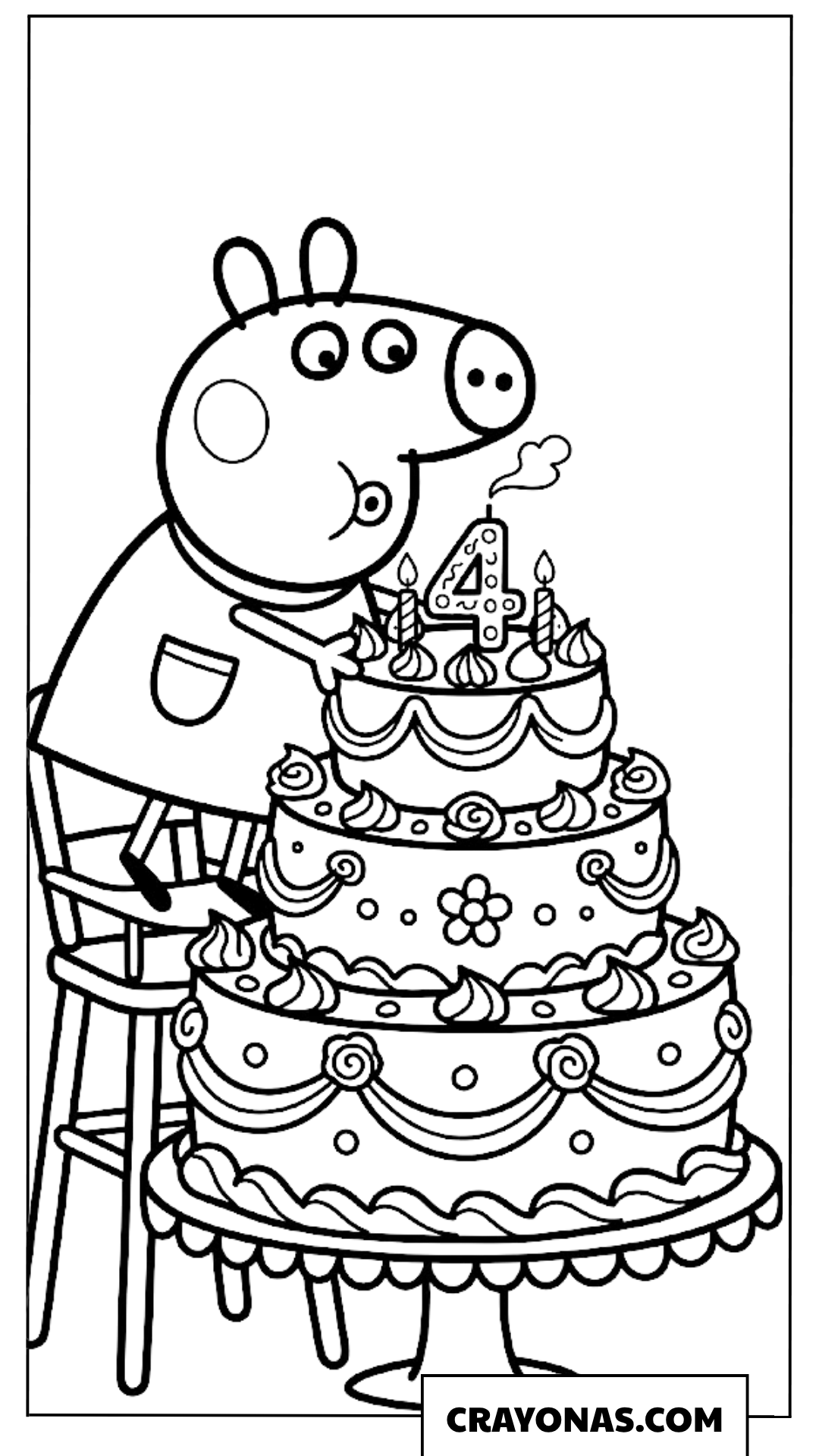 Peppa Pig Big Birthday Cake Coloring Page