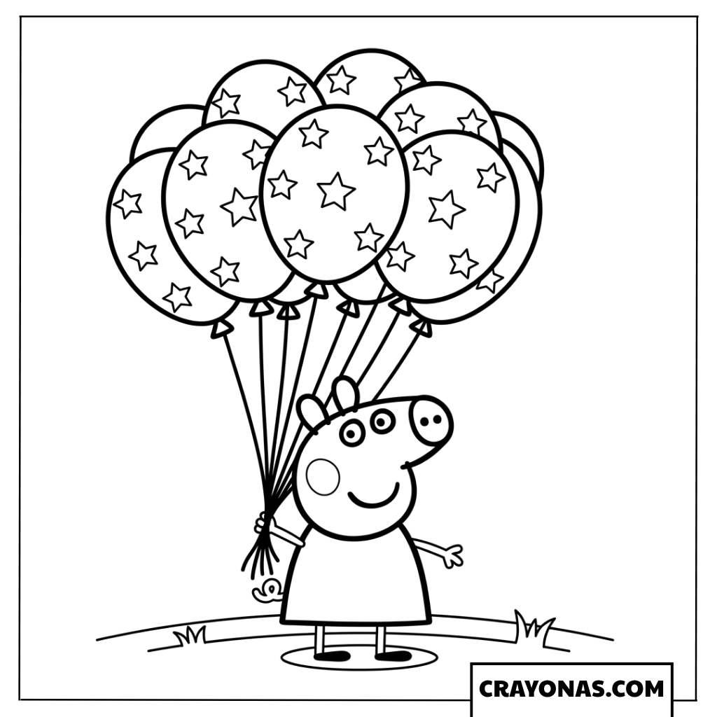 Peppa Pig Birthday Balloons Coloring Page