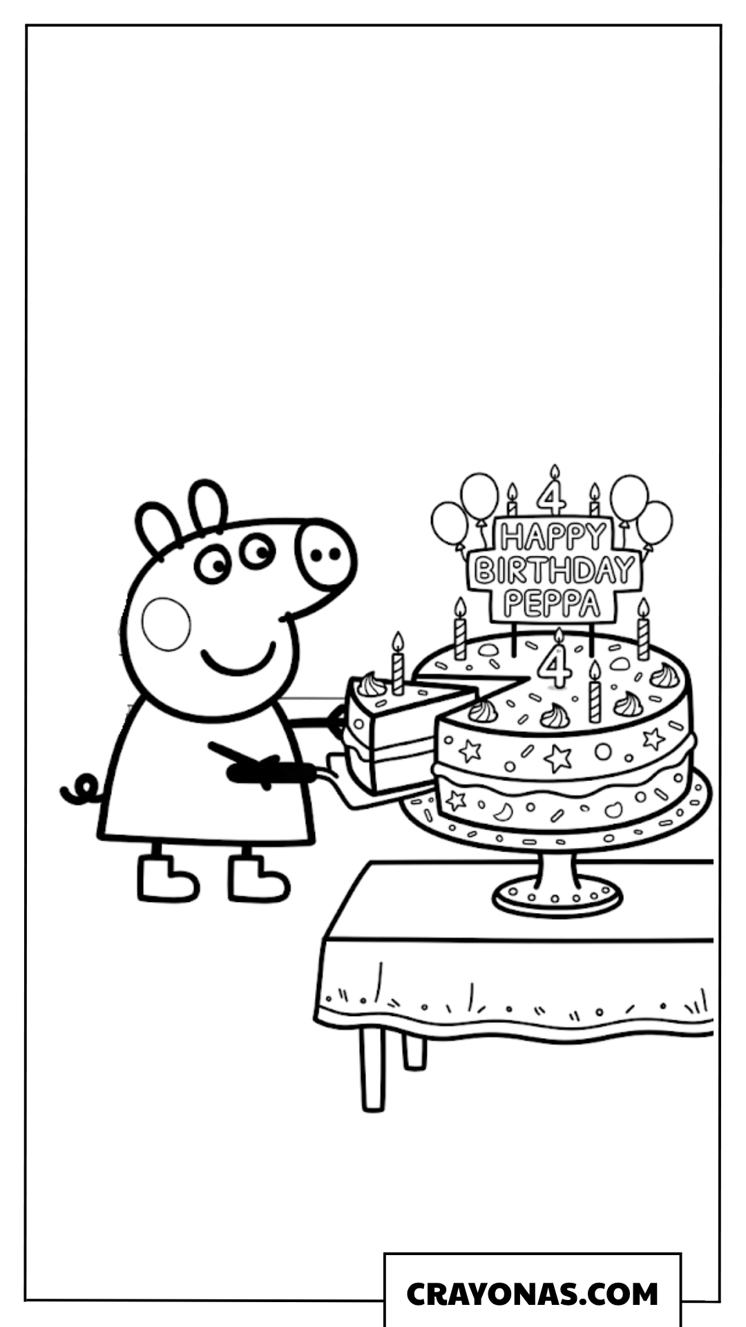 Peppa Pig Birthday Cake Cutting Coloring Page