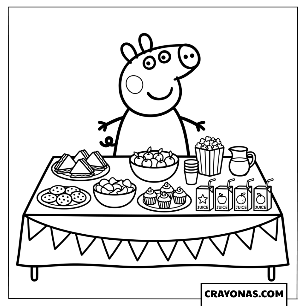 Peppa Pig Birthday Party Table Coloring Page